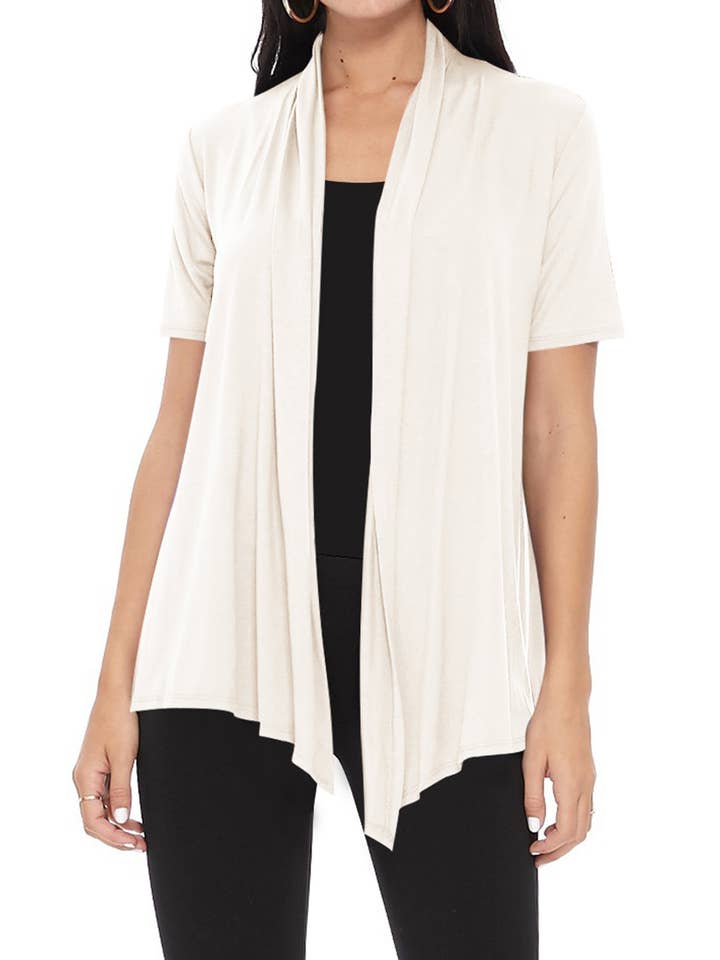 MOA COLLECTION - Wholesale Cardigan - Women's - Women's Casual Short Sleeve Draped Open Front Solid Cardigan28