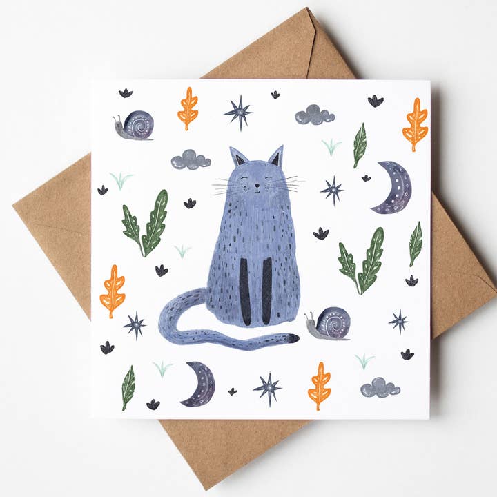 Cat Birthday Card: Square Blank Birthday Card for wholesale by Helen Drake Illustration