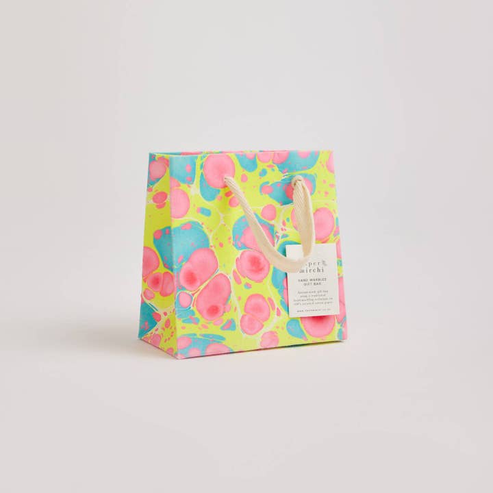 Paper Mirchi - Wholesale Gift Bag - Hand Marbled Gift Bags (Small) - Neon3