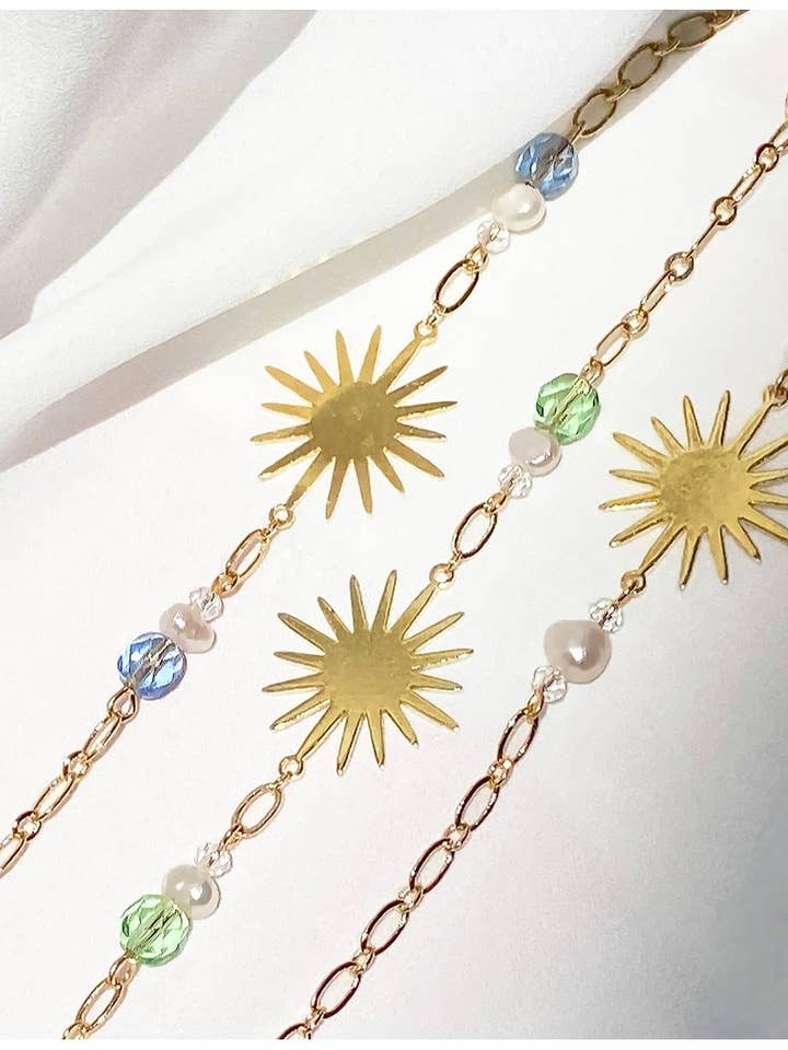 Gold Sun Star Celestial Zodiac Witchy Boho Glasses Chain for wholesale by Zebber Handmade