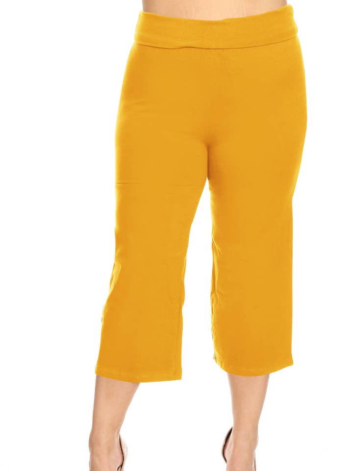 Kvinders Plus størrelse foldbar Solid Stretch Capri bukser for engroshandel hos MOA COLLECTION