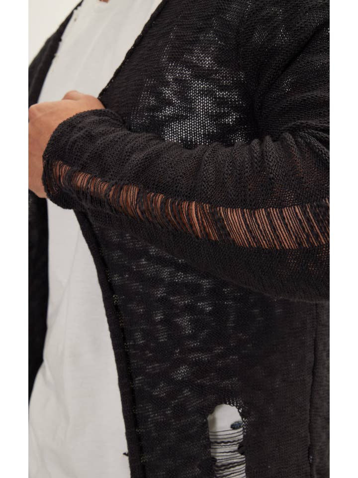 Men's Grunge Long Cardigan - Black for wholesale on Faire