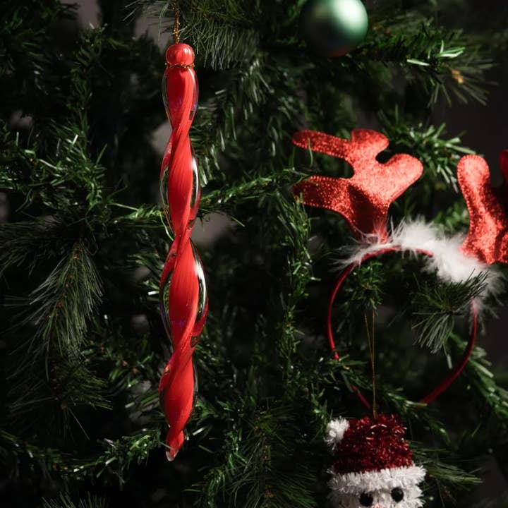 ANATOLIACRAFT – wholesale Christmas decoration – Hand-Blown Twisted Glass Tree Decoration – Red & White Candy Swirl Icicle Ornament