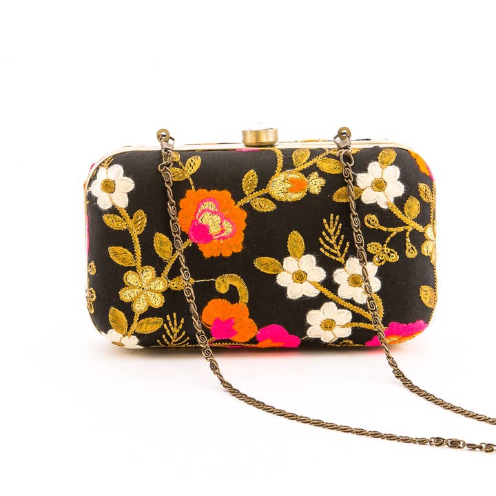 Magazine Clothing - Wholesale Clutch Bag - Women's - Black Floral Silk Clutch 3