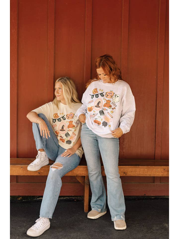 Whitney | Chaudoin Creations - Wholesale Graphic Sweatshirt - Women's - Boo Halloween Collage Graphic Sweatshirt 3