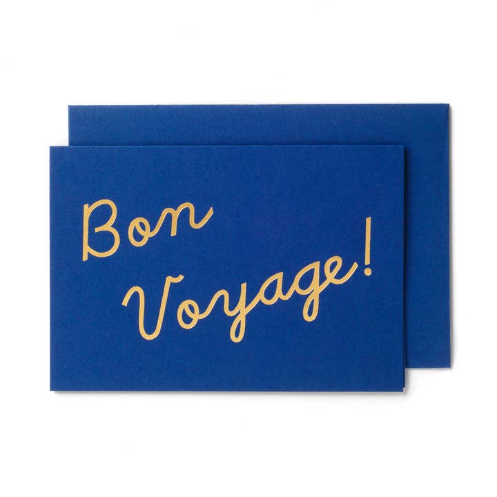Yes! Paper Goods - Wholesale Gewone wenskaart - Luxe Bon Voyage! Goudfolie op marine0