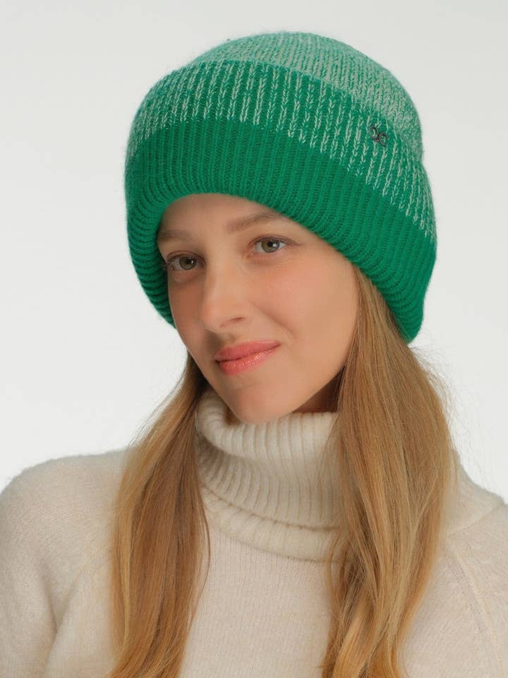 HTC0068 Bonnet à revers rayé deux tons en maille chinée pour la vente par MiMi Wholesale