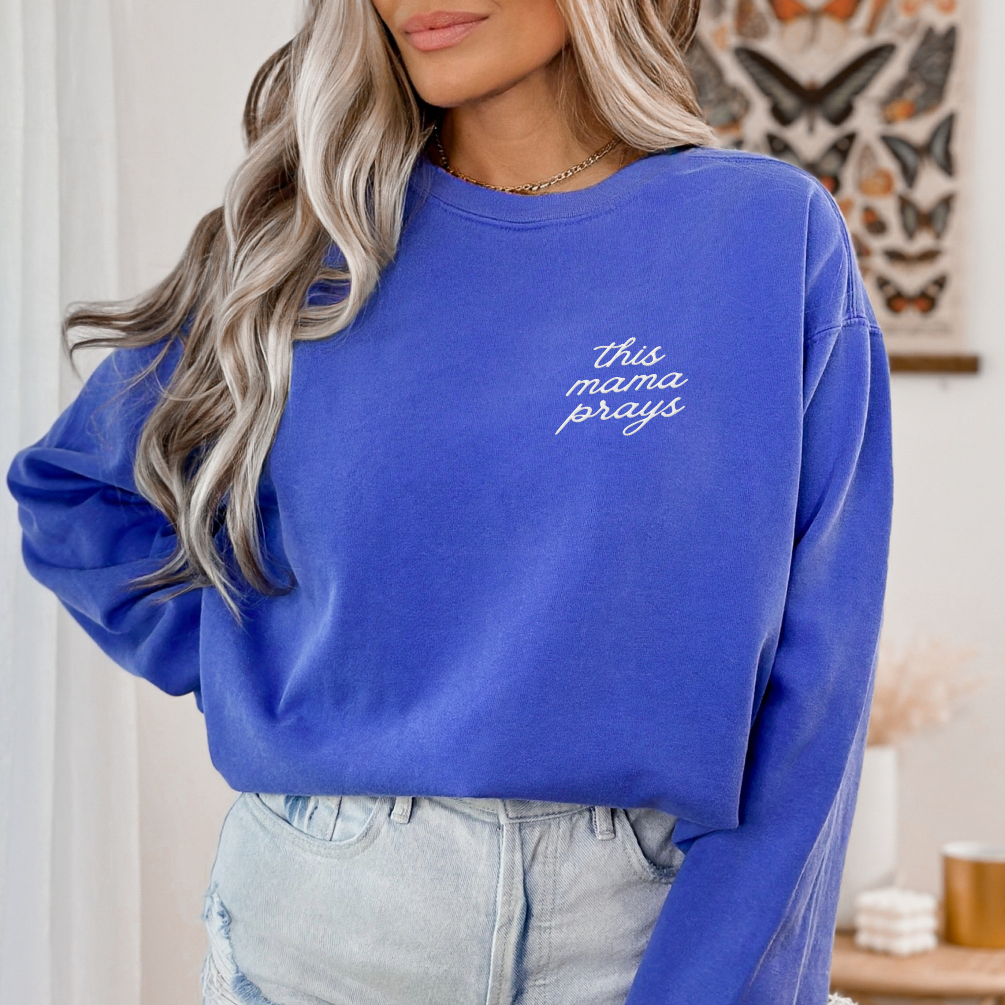 Scripted Pearl - Wholesale Sweatshirt - Women's - This Mama Prays Embroidered Comfort Colors Sweatshirt 9