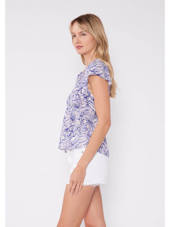 Bone Lilac Short Sleeve Deep V Neck Peplum Top for wholesale on Faire1