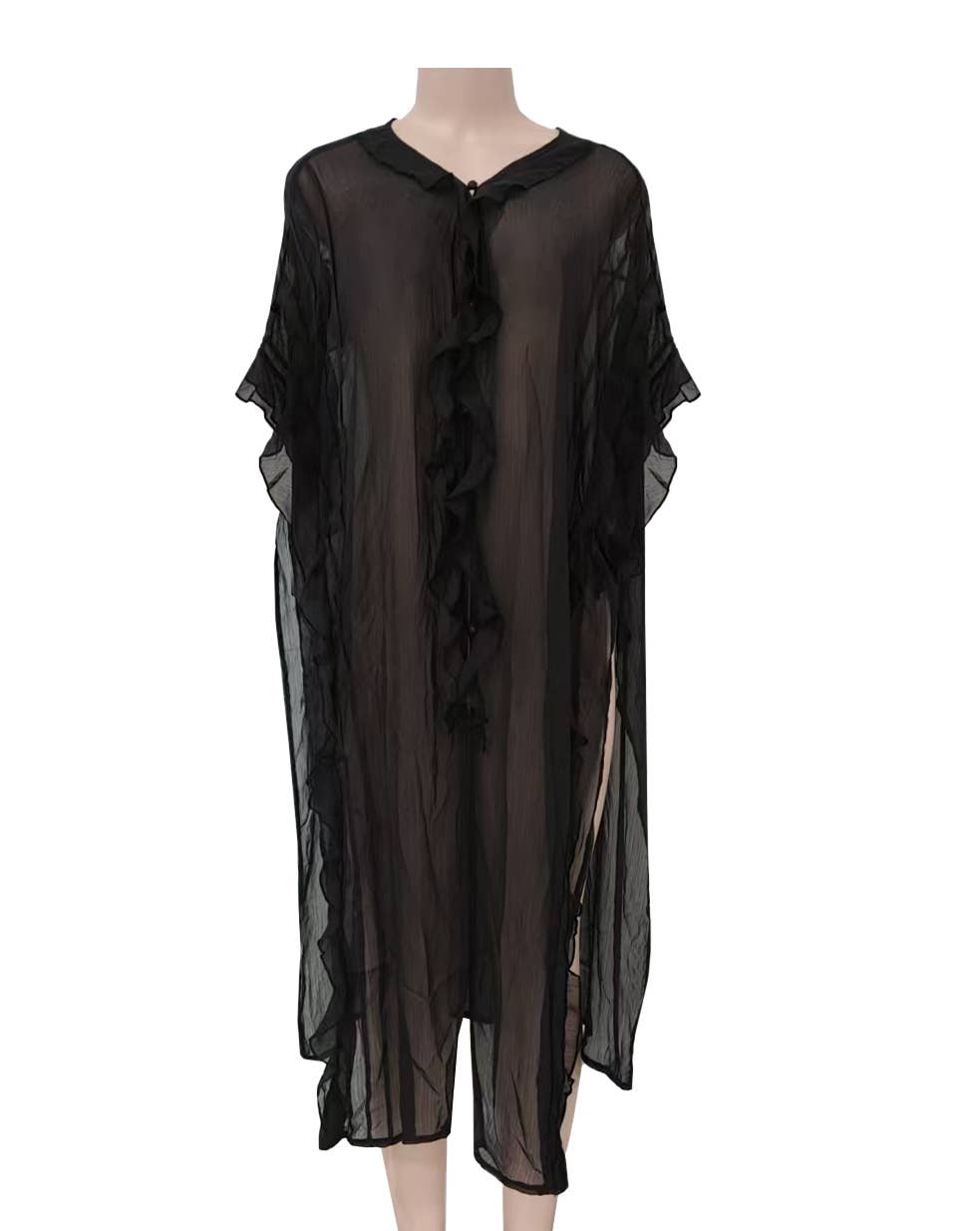 Rosa Clothing - Wholesale Jacket - Women's - Boho lightweight sheer ruffle maxi top duster kimono jacket24