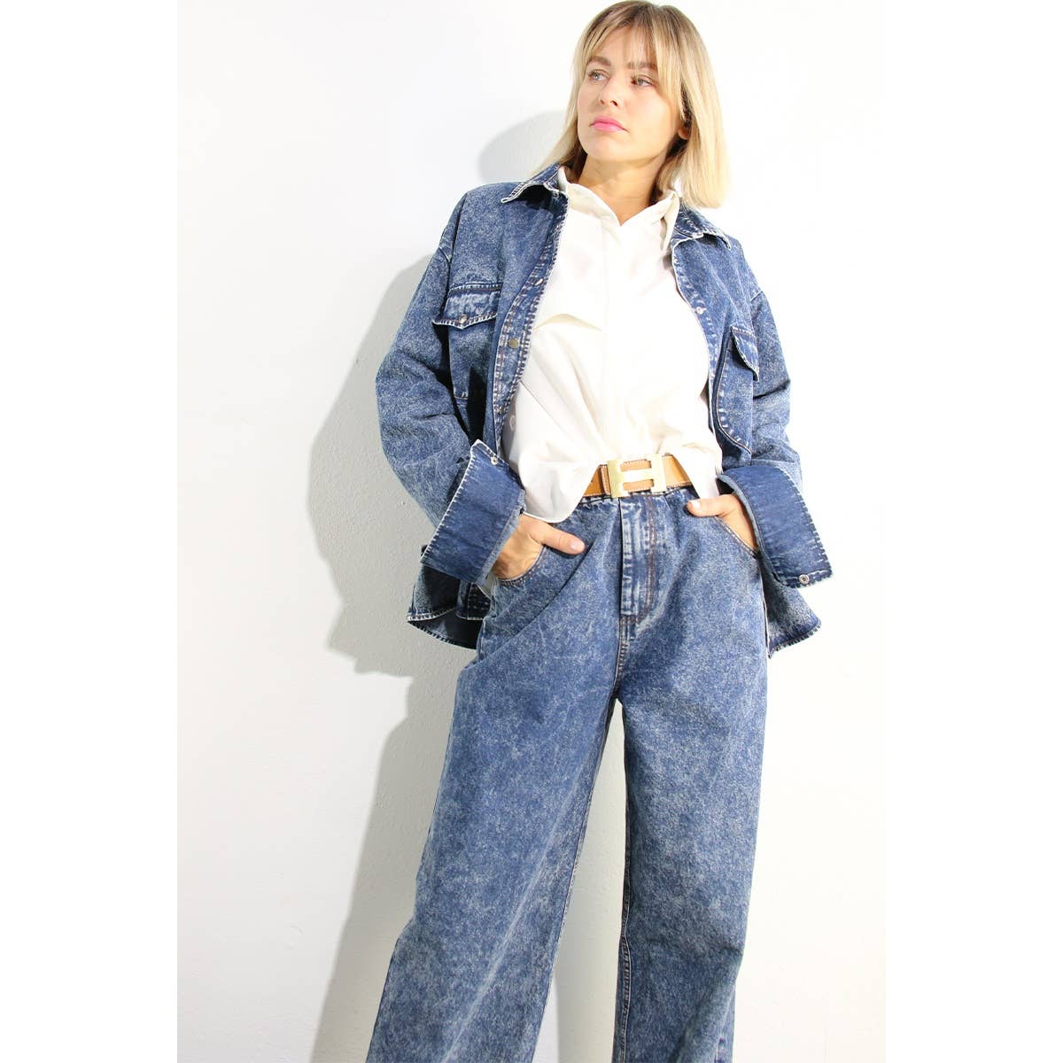 WASHED DENIM SHIRTS JACKEET AND PANTS SET for wholesale on Faire3
