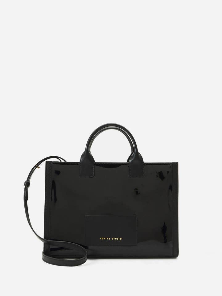 Tonika Tote Bag - Black Patent Leather for wholesale by Sonika Studio