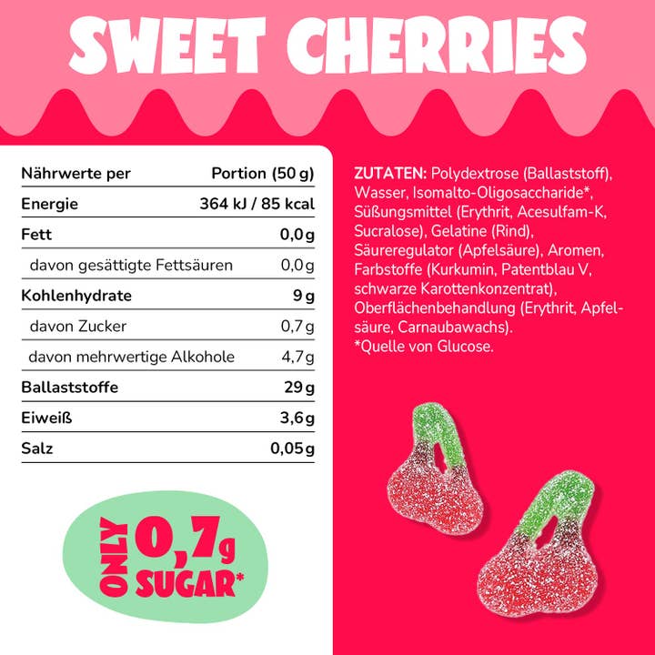 ahead - Wholesale Gummy - Sour Cherry Gummies - Low Sugar (Tray 18x50g)
