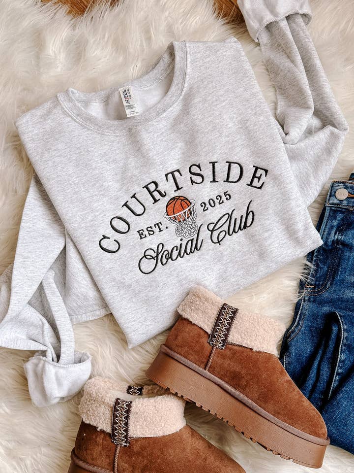 Courtside Social Club Embroidered Sweatshirt - Ash Grey for wholesale by Emerlie Love