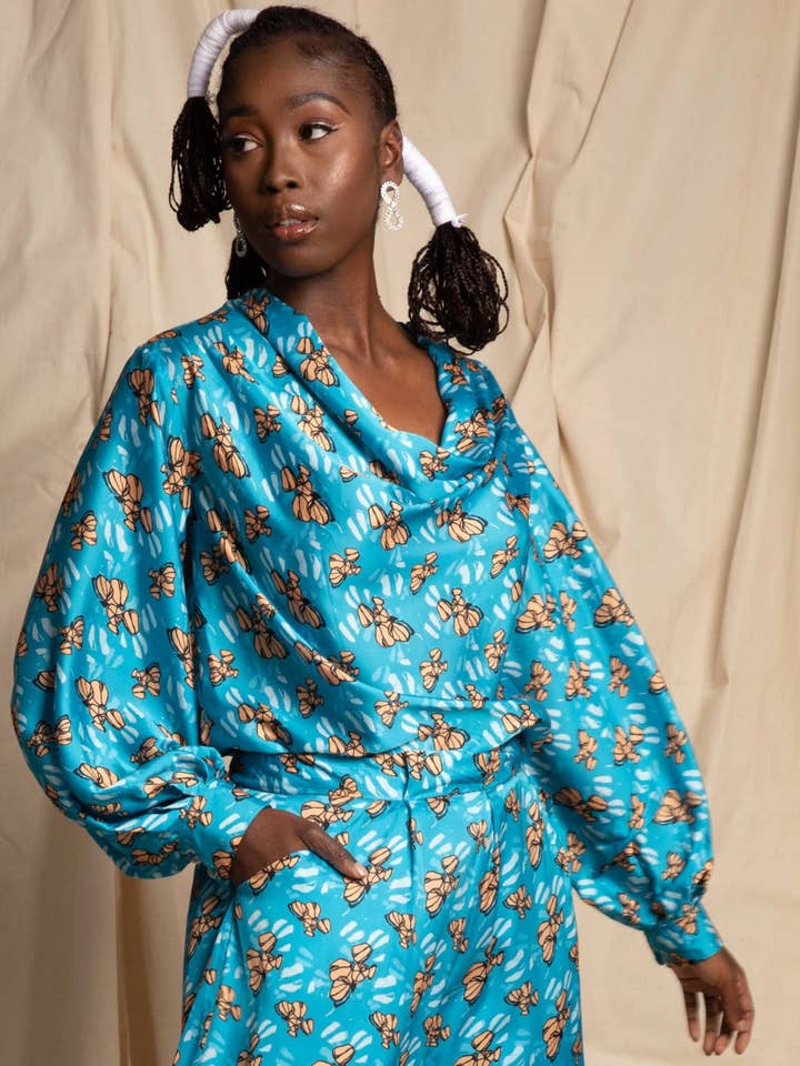 Blusa Eloho en verde azulado para venta al por mayor de Kim Dave