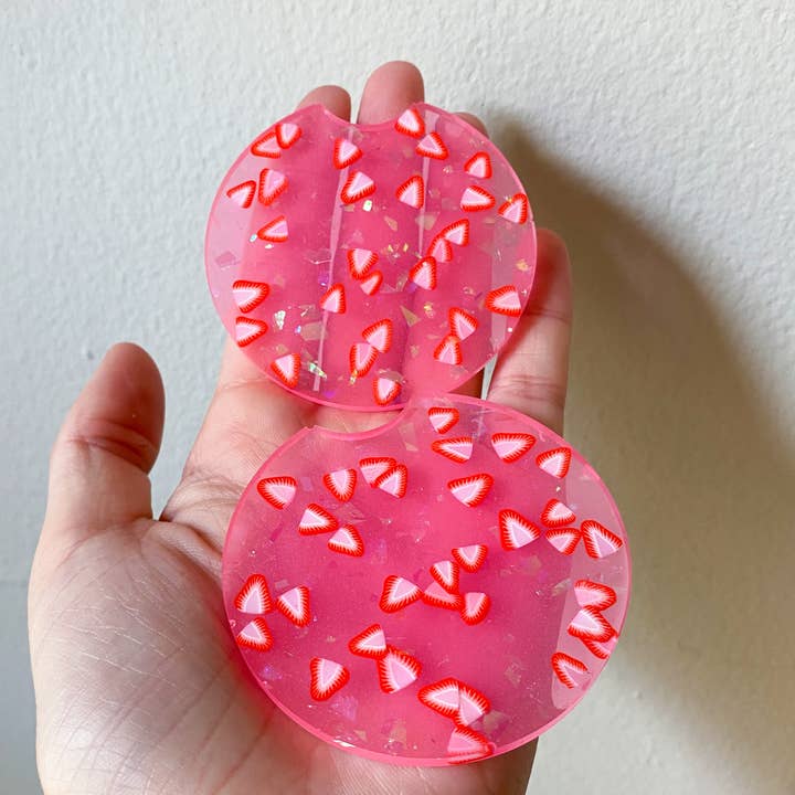 Strawberry Milk Car Coasters Strawberry Car Coasters for wholesale by Windy City Wildflowers