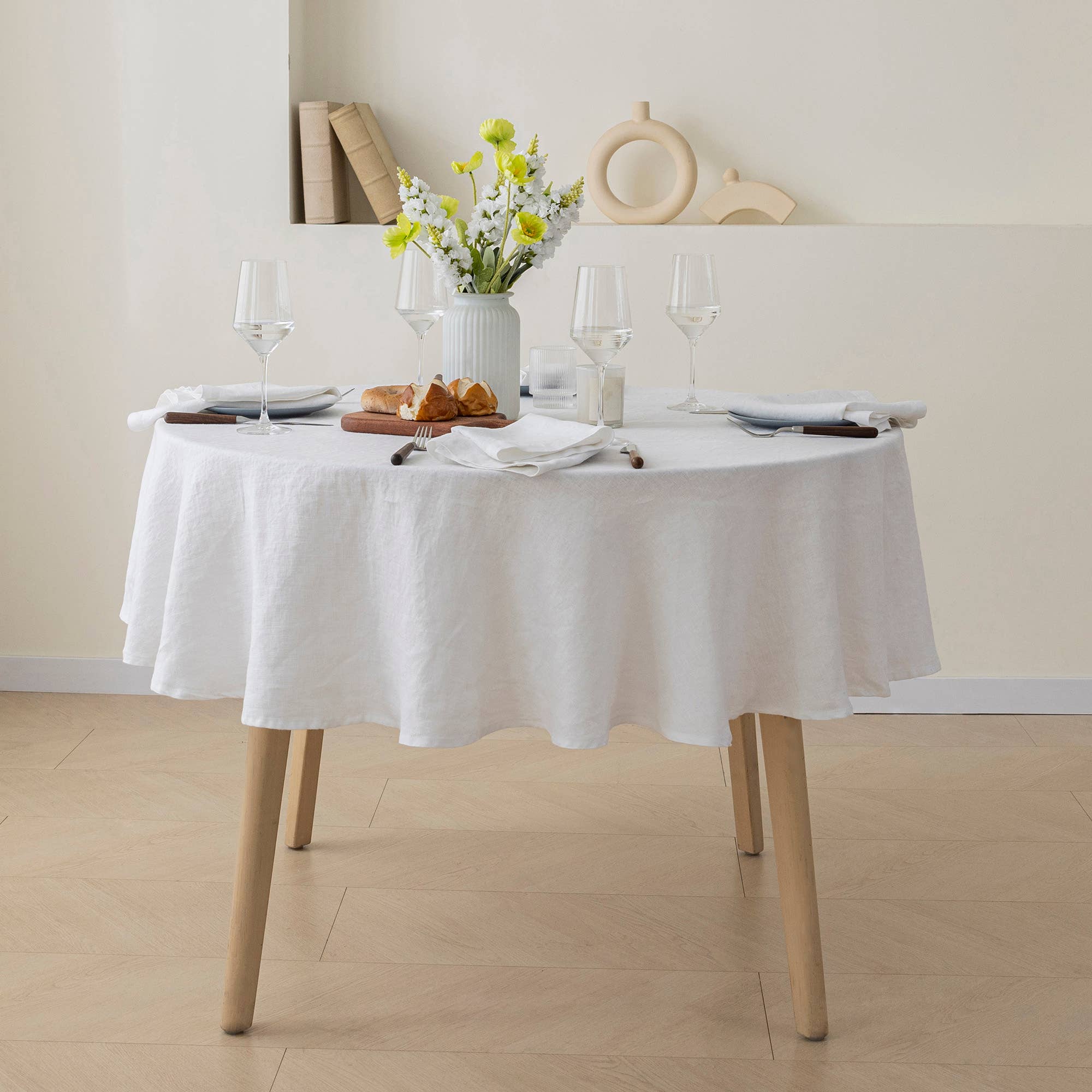 Triton Linen - Vendita all'ingrosso Tovaglie - Tovaglia rotonda in lino 100% European Flax 65'' DIA - Bianco