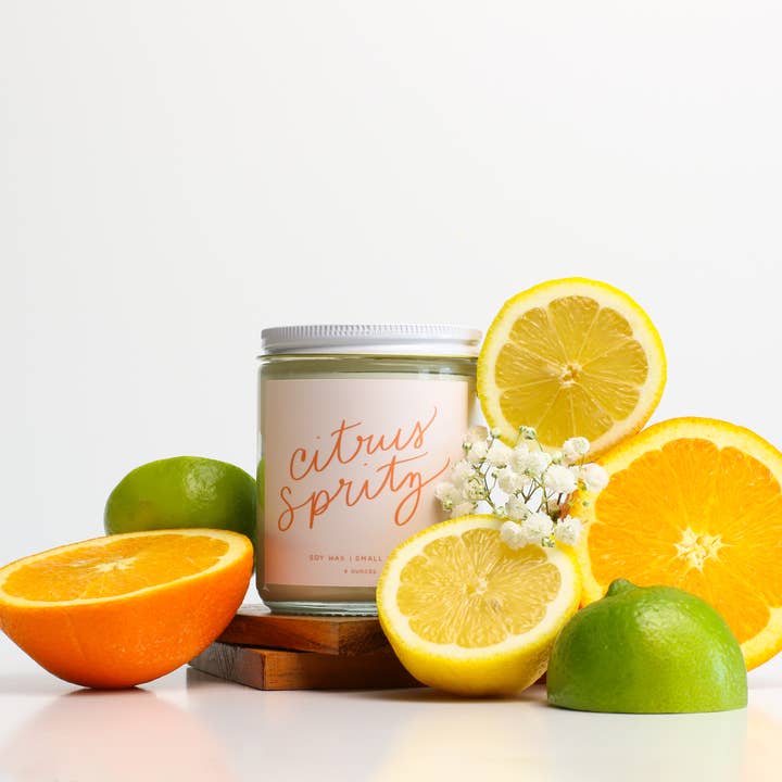Poured Goods - Wholesale Jar/Filled Candle - Citrus Spritz: 8 oz Soy Wax - Small Batch Candles