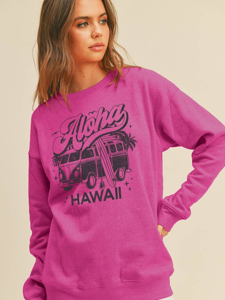 Aloha Hawaii Bus Graphic Sweatshirt for wholesale by Honestee