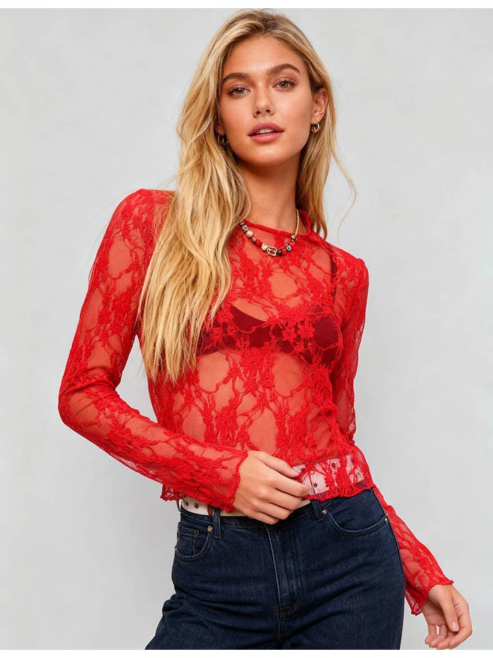 Sweetkama - Venta al por mayor Blusa - Mujer - Blusa de Encaje Floral para Damas Transparente para Capas SKT410189