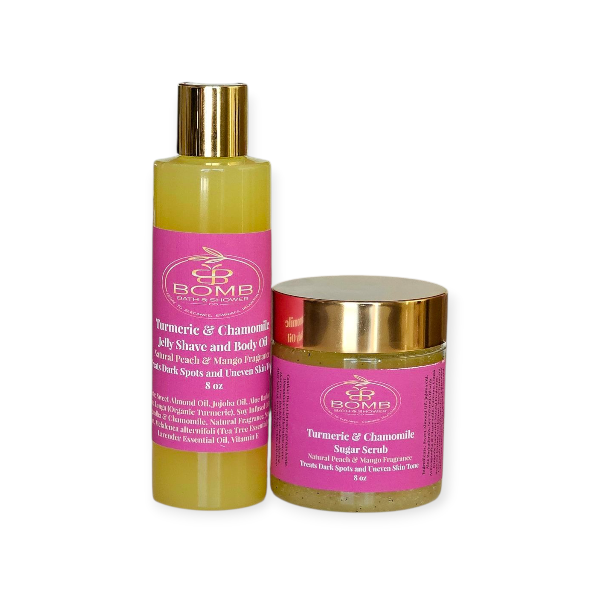 Bomb Bath & Shower Co LLC - Wholesale Bath/Body Oil - Turmeric & Chamomile Shave, Body Serum, and Sugar Scrub Set1