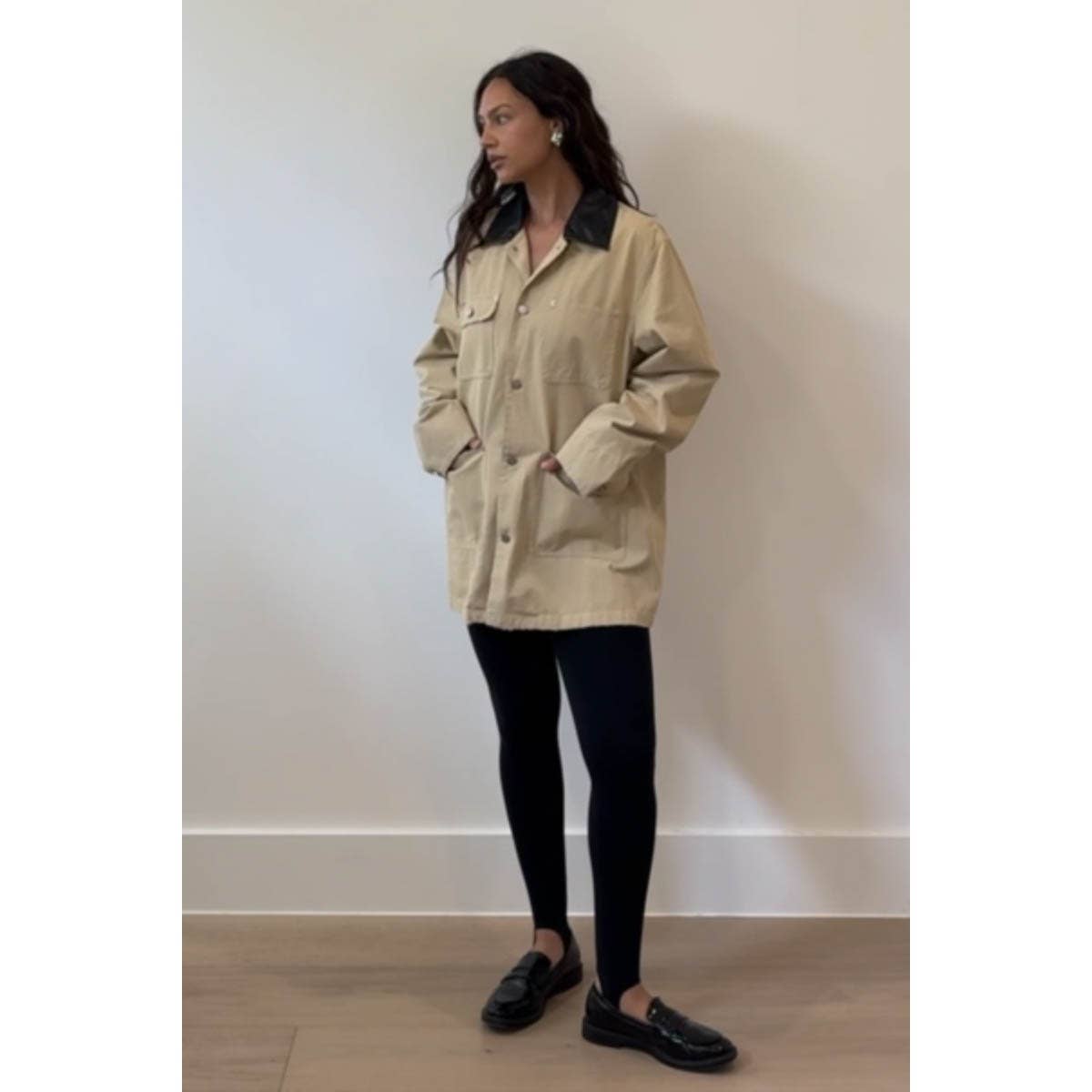 KHAKI Contrast Collar Oversized Workwear Jacket for wholesale on Faire4