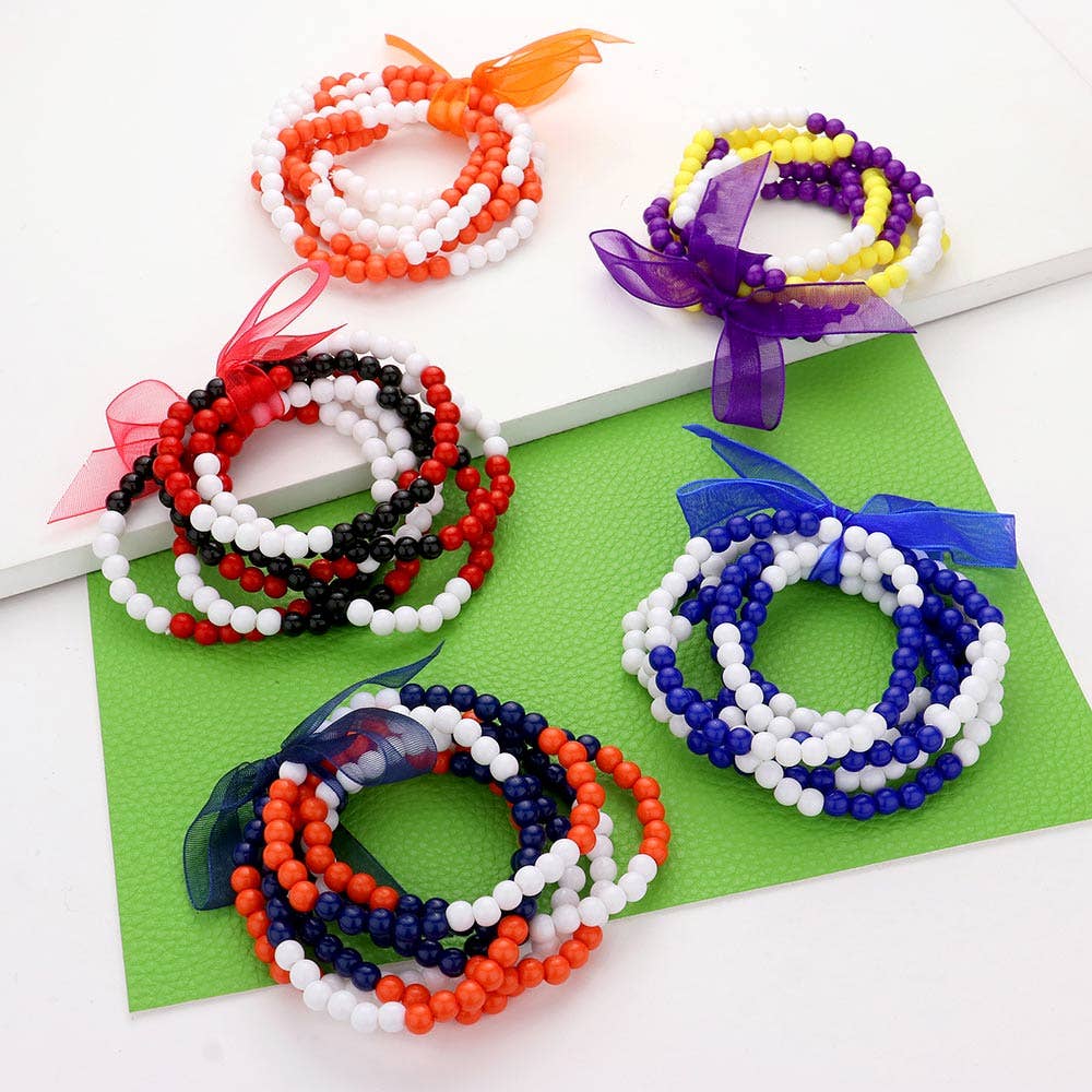 Sensibling Corp. - Wholesale Beaded Bracelet - 6PCS - Game Day Beaded Stretch Bracelets0