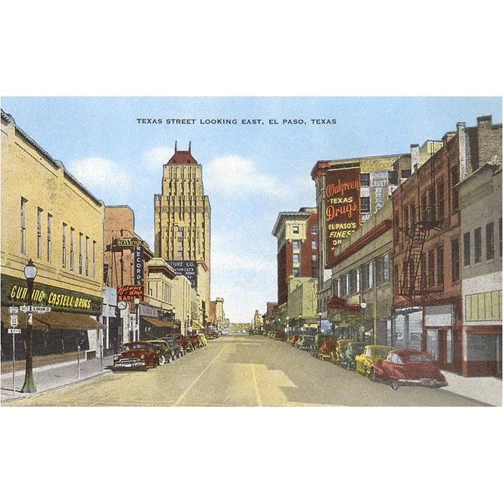 Cartolina TX-586 Texas Street, El Paso, Texas per la vendita all'ingrosso da parte di Found Image Press