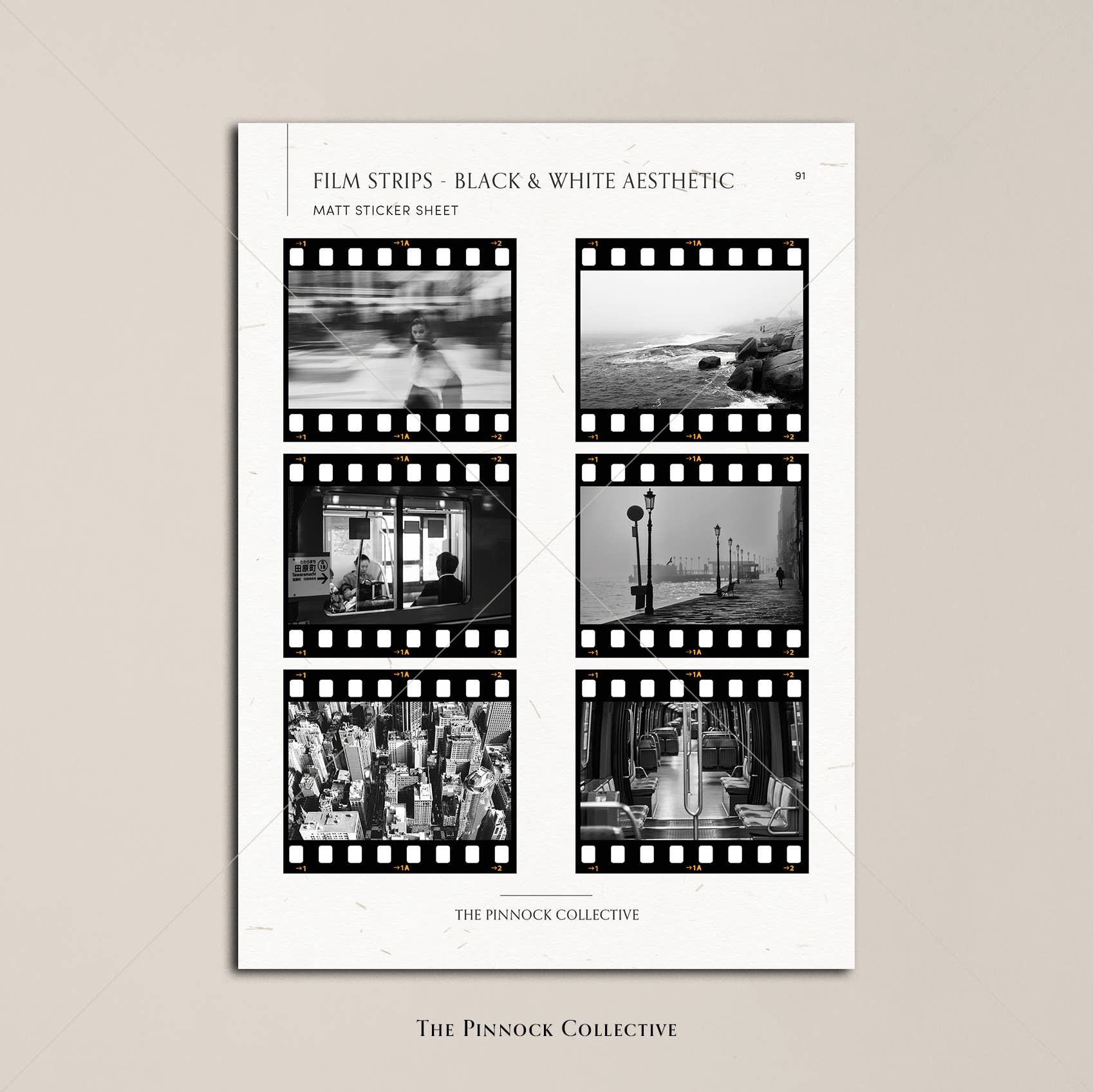 The Pinnock Collective (Duty Paid) – wholesale Sticker – Black and White Film Frame Aesthetic Sticker sheet2