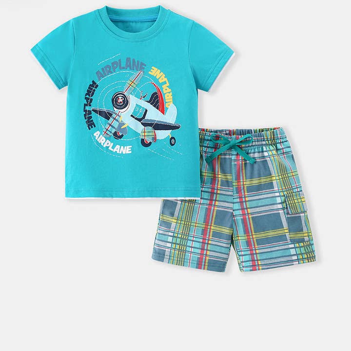 Kids Summer Outfit Set Cartoon Animal Cotton Short Sleeve T-Shirt for wholesale by The Find Peaks