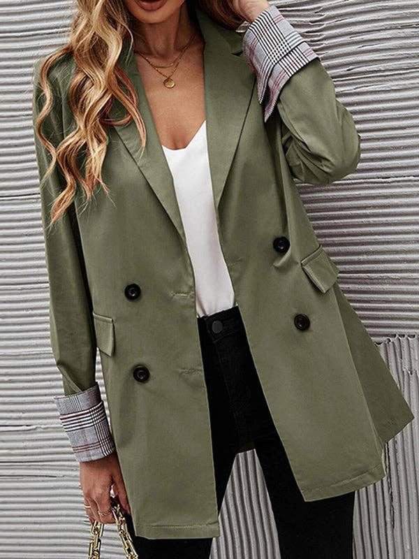 VividLux - Wholesale Trench Coat - Women's - Long Sleeves Loose Buttoned Pockets Split-Joint Notched Collar Outerwear Trench Coats8