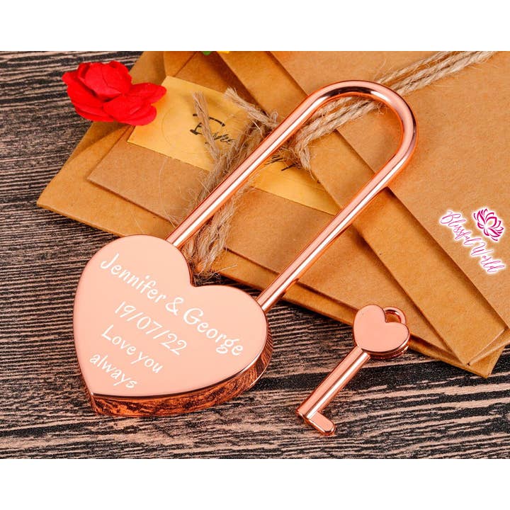 The Blissful - Wholesale Love Card - Bridesmaid Love Lock Custom Engraved Padlock Two Hearts Lock