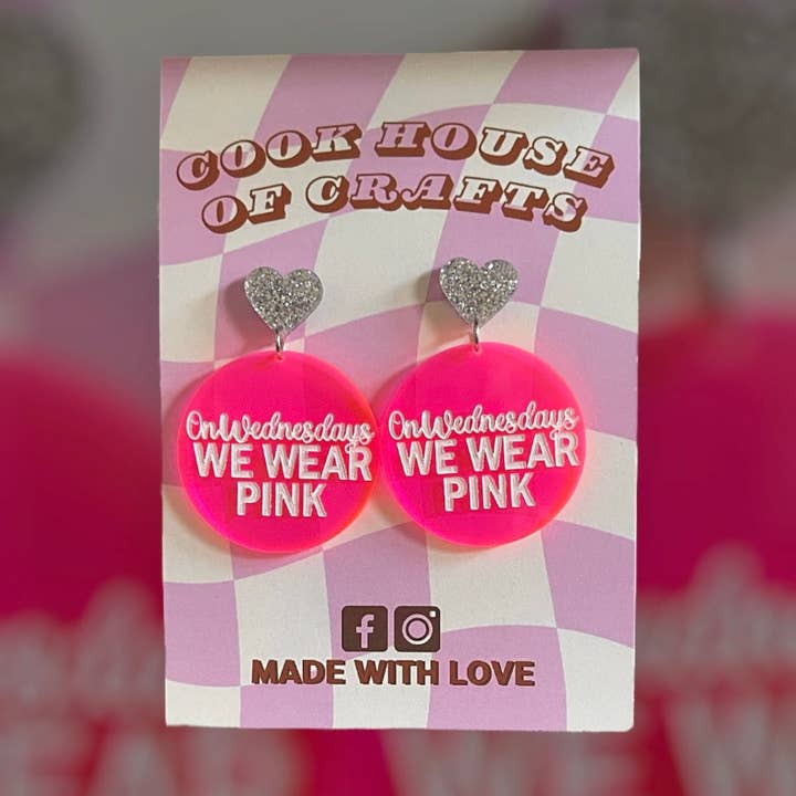 On Wednesday’s we wear pink earrings for wholesale by Cook House Of Crafts