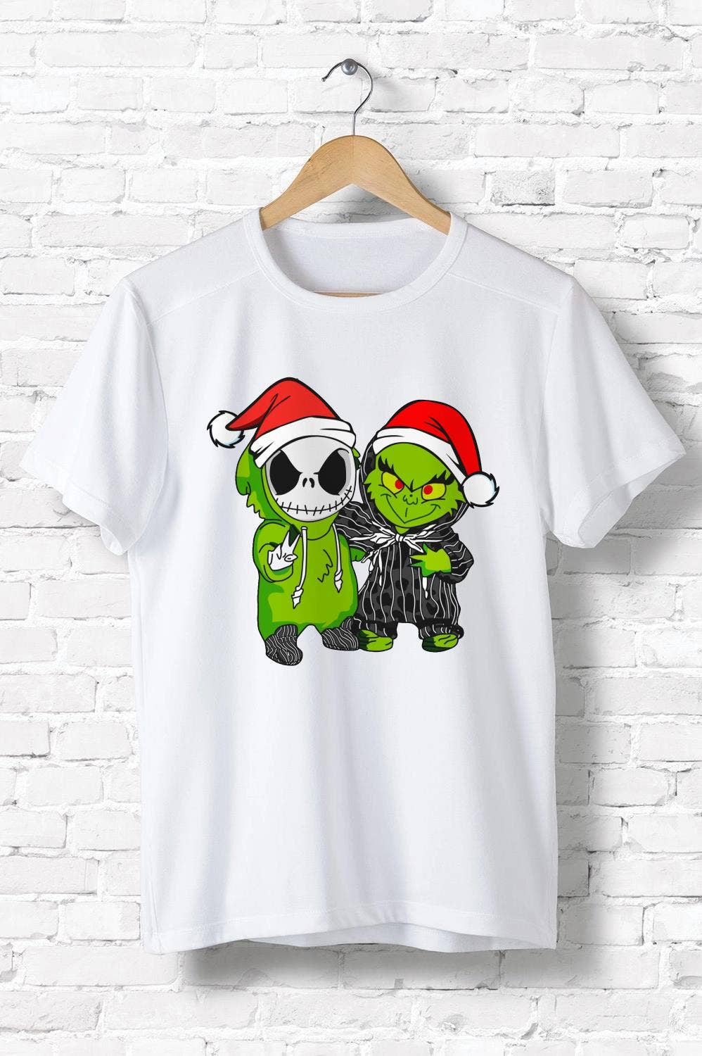 White Jack Skellington & Grinch Santa Shirt, Christmas Shirt for wholesale on Faire0
