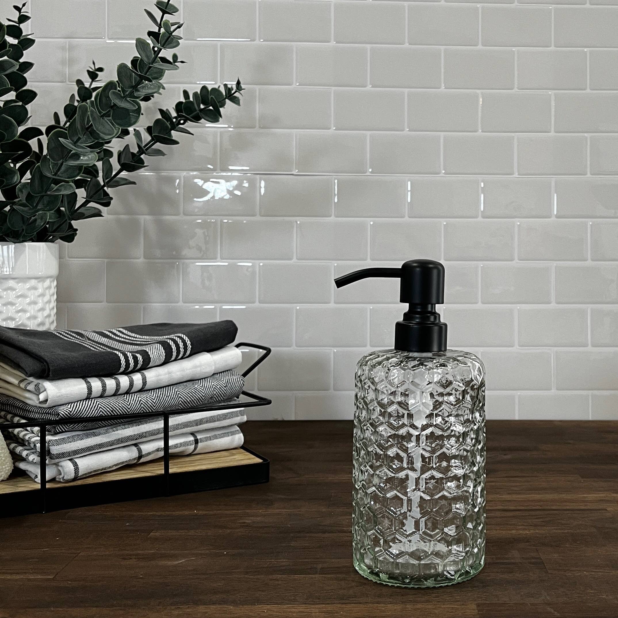 The Bottle Shoppe - Wholesale Soap Dispenser - 14oz Honeycomb Glass Soap Dispenser bottles with metal pumps8