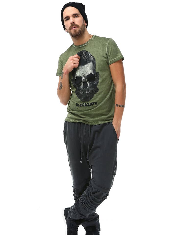 Green Male Skull Printed T-Shirt for wholesale on Faire0