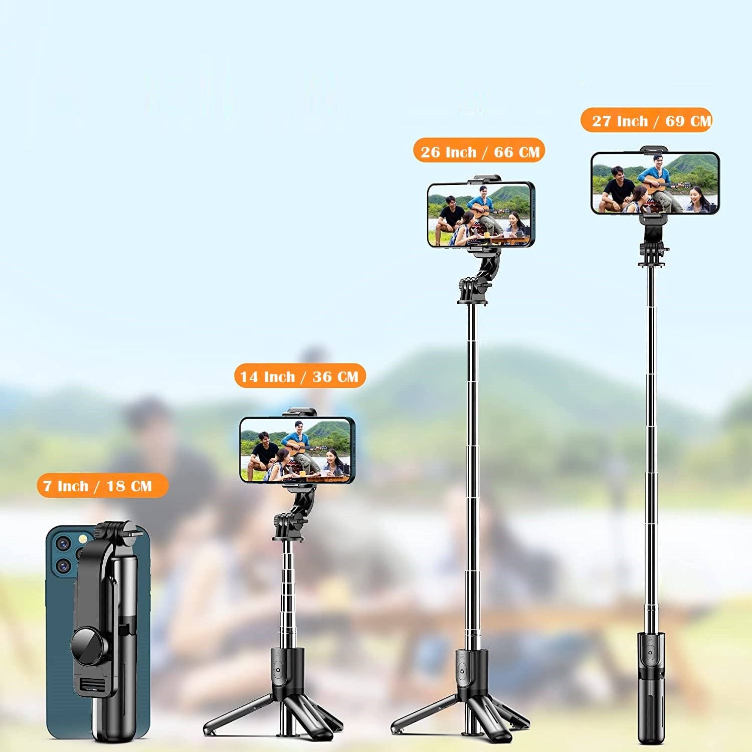 Black 3 in 1 Selfie Stick Tripod With Extendable & Portable Design for wholesale on Faire4
