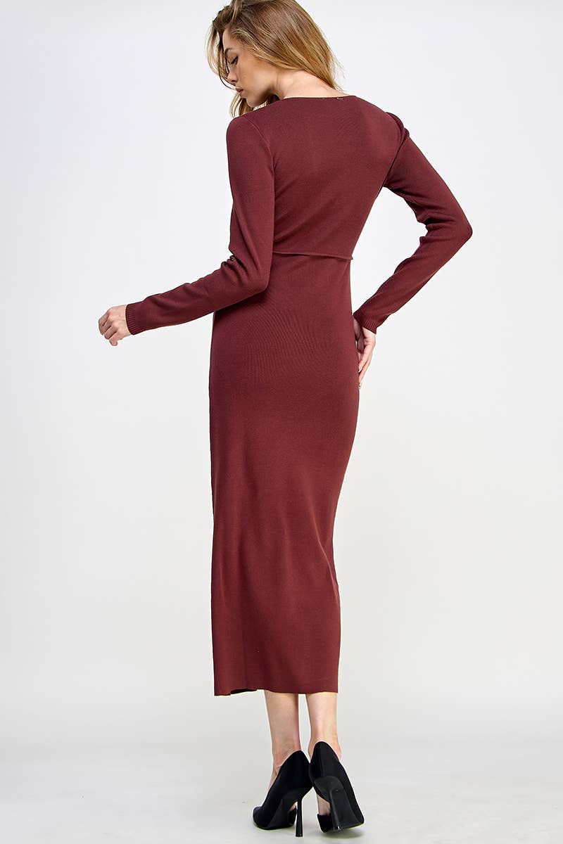 Sweet Lemon - Venta al por mayor Vestido - Mujer - Vestido midi de punto con borde de contorno8