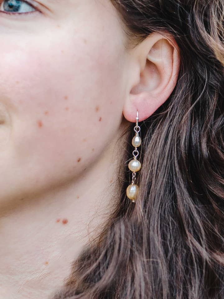 Ella Silver-Plated Natural Pearls Dangle Earrings for wholesale by Metric Forrest Studio