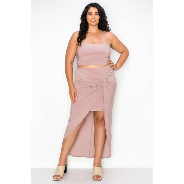 PLUS LACE UP TANK TOP AND UNEVEN SKIRT 2 SET for wholesale by Pinkbloom