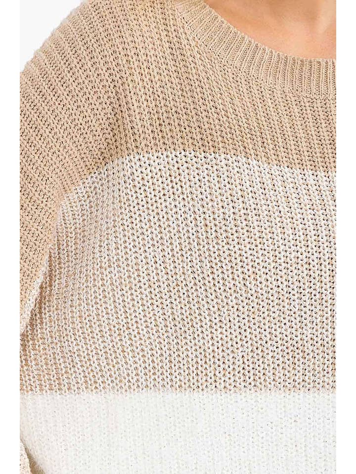 ROUSSEAU - Wholesale Knit Sweater - Women's - DETAILED SLEEVE COLORBLOCK KNIT PULLOVER SWEATER3