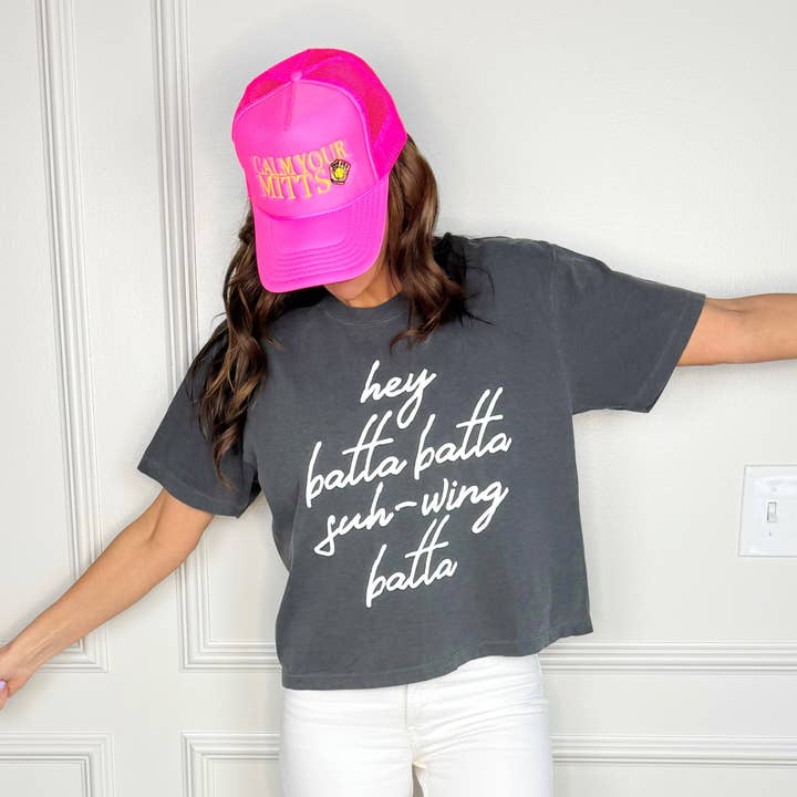 Hey Batta Swing Batta Puff Cropped Tee for wholesale by Poppy & Pine