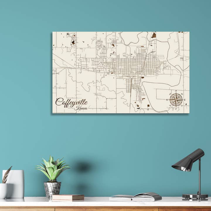 Kansas: Coffeyville Street Visa karta för wholesale av Fire & Pine