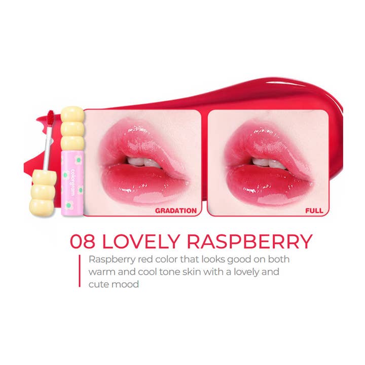 PINEAPPLE Beauty - Wholesale Lip Stain/Dye/Tint - Colorgram COL085 Lovely Raspberry Fruit Glass Tint - 4 pcs