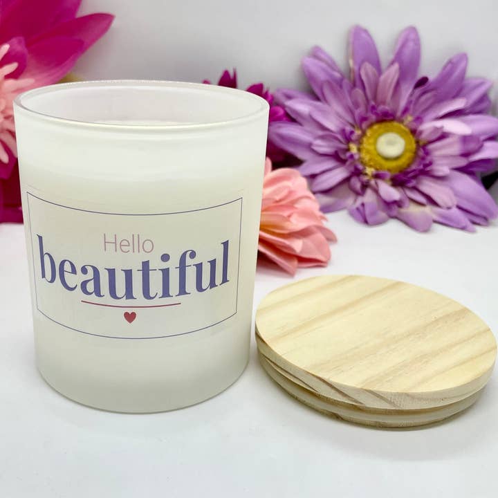 Hello Beautiful-11.5 oz Soy Candle Love-Encouraging-Positive for wholesale by Jamcat Candles