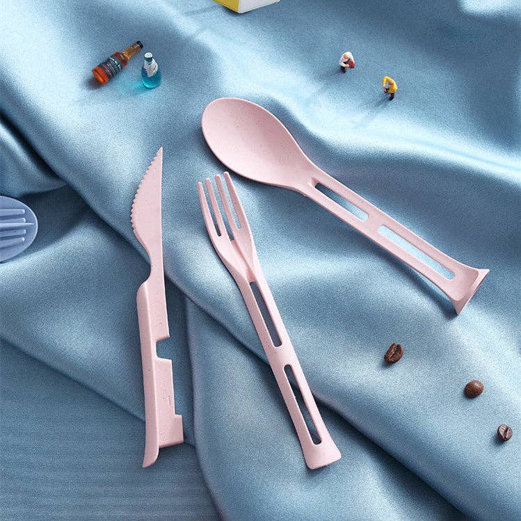 Mix Match Colors Biodegradable Reusable Wheat Straw Cutlery Set for wholesale on Faire2