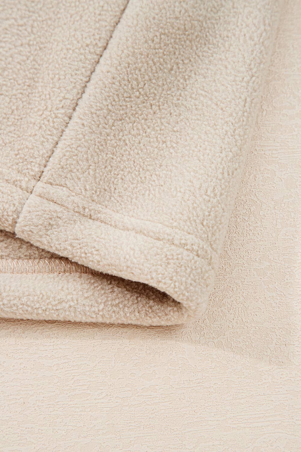 Beige Fleece Patchwork Zipped Neck Pullover Sweatshirt (S-XL) for wholesale on Faire7