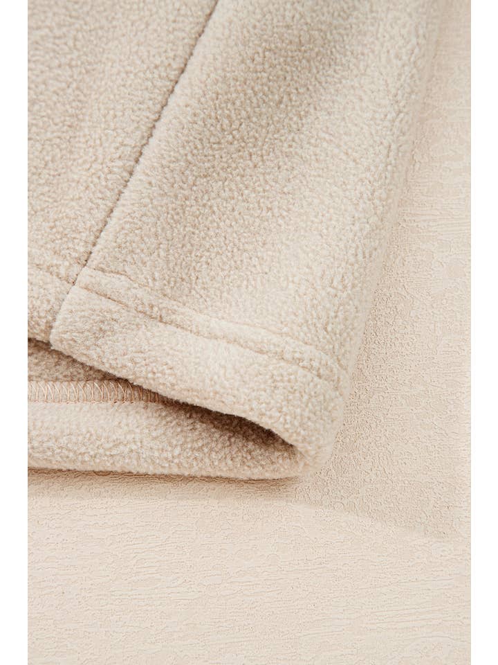 Beige Fleece Patchwork Zipped Neck Pullover Sweatshirt (S-XL) for wholesale on Faire7