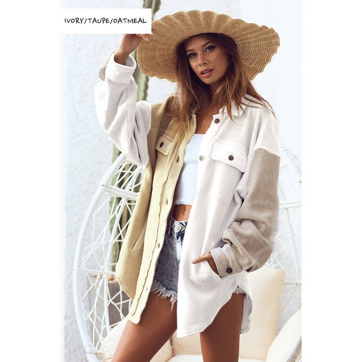 Fleece Buttoned Down Oversized Jacket for wholesale by IVE