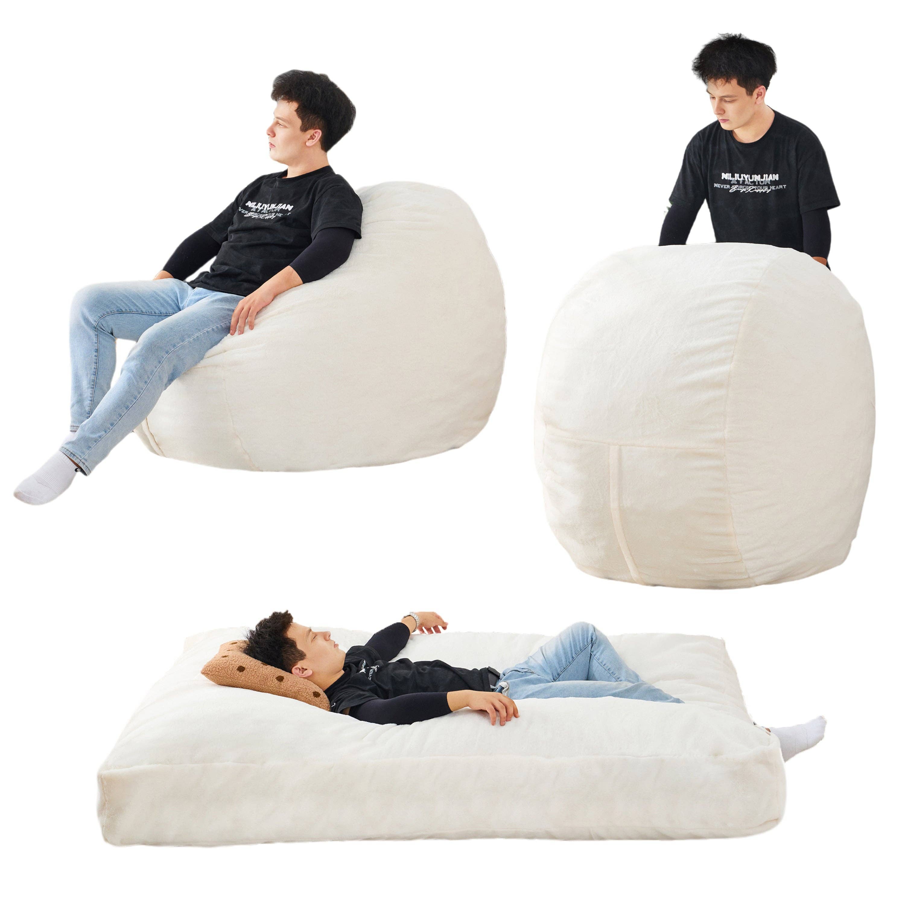HOMYCASA DESIGN INC - Vente Canapés - Grand pouf convertible pour adultes, se transforme de fauteuil paresseux en matelas de sol, grand canapé de sol, grand canapé-lit, rembourrage en mousse haute densité, lavable en machine.0